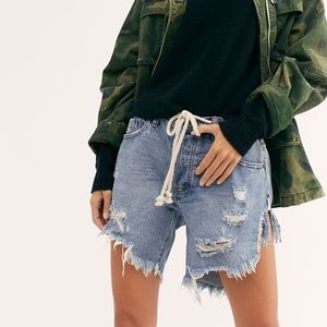 Free People Distressed Light Blue Denim Jean Shorts